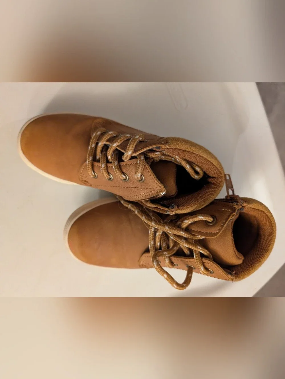Kids' Tan Lace-Up Boots With Zipper